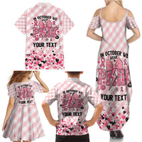 Personalized In October We Wear Pink Family Matching Summer Maxi Dress and Hawaiian Shirt Pink Pretty Bow Pastel Gingham - Wonder Print Shop