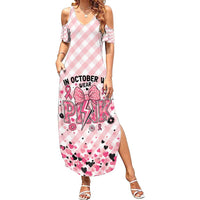 Personalized In October We Wear Pink Family Matching Summer Maxi Dress and Hawaiian Shirt Pink Pretty Bow Pastel Gingham - Wonder Print Shop