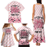 Personalized In October We Wear Pink Family Matching Tank Maxi Dress and Hawaiian Shirt Pink Pretty Bow Pastel Gingham - Wonder Print Shop