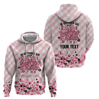 Personalized In October We Wear Pink Hoodie Pink Pretty Bow Pastel Gingham - Wonder Print Shop