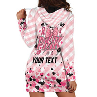 Personalized In October We Wear Pink Hoodie Dress Pink Pretty Bow Pastel Gingham - Wonder Print Shop
