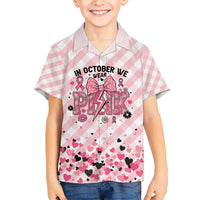 Personalized In October We Wear Pink Kid Hawaiian Shirt Pink Pretty Bow Pastel Gingham - Wonder Print Shop