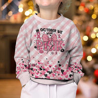In October We Wear Pink Kid Ugly Christmas Sweater Pink Pretty Bow Pastel Gingham - Wonder Print Shop