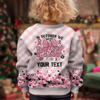 In October We Wear Pink Kid Ugly Christmas Sweater Pink Pretty Bow Pastel Gingham - Wonder Print Shop