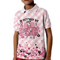 Personalized In October We Wear Pink Kid Polo Shirt Pink Pretty Bow Pastel Gingham - Wonder Print Shop