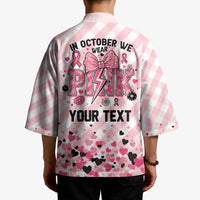 Personalized In October We Wear Pink Kimono Pink Pretty Bow Pastel Gingham - Wonder Print Shop