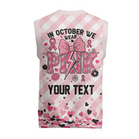 In October We Wear Pink Christmas Knitted V-Neck Vest Pink Pretty Bow Pastel Gingham - Wonder Print Shop