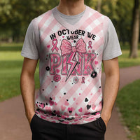 In October We Wear Pink Christmas Knitted V-Neck Vest Pink Pretty Bow Pastel Gingham - Wonder Print Shop