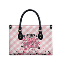 In October We Wear Pink Leather Bag Pink Pretty Bow Pastel Gingham - Wonder Print Shop