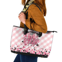 In October We Wear Pink Leather Tote Bag Pink Pretty Bow Pastel Gingham - Wonder Print Shop