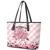 In October We Wear Pink Leather Tote Bag Pink Pretty Bow Pastel Gingham - Wonder Print Shop