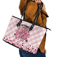 In October We Wear Pink Leather Tote Bag Pink Pretty Bow Pastel Gingham - Wonder Print Shop