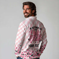 Personalized In October We Wear Pink Long Sleeve Polo Shirt Pink Pretty Bow Pastel Gingham - Wonder Print Shop