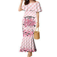 Personalized In October We Wear Pink Mermaid Dress Pink Pretty Bow Pastel Gingham - Wonder Print Shop