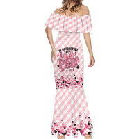 Personalized In October We Wear Pink Mermaid Dress Pink Pretty Bow Pastel Gingham - Wonder Print Shop