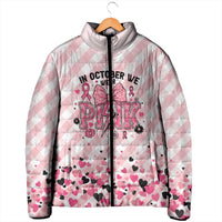 Personalized In October We Wear Pink Padded Jacket Pink Pretty Bow Pastel Gingham - Wonder Print Shop