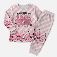In October We Wear Pink Christmas Pajama Set Pink Pretty Bow Pastel Gingham - Wonder Print Shop