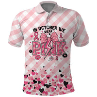 Personalized In October We Wear Pink Polo Shirt Pink Pretty Bow Pastel Gingham - Wonder Print Shop