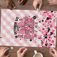 In October We Wear Pink Puzzle Pink Pretty Bow Pastel Gingham - Wonder Print Shop