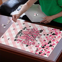 In October We Wear Pink Puzzle Pink Pretty Bow Pastel Gingham - Wonder Print Shop