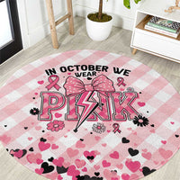 In October We Wear Pink Round Carpet Pink Pretty Bow Pastel Gingham - Wonder Print Shop