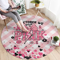 In October We Wear Pink Round Carpet Pink Pretty Bow Pastel Gingham - Wonder Print Shop