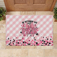 In October We Wear Pink Rubber Doormat Pink Pretty Bow Pastel Gingham - Wonder Print Shop