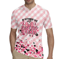 Personalized In October We Wear Pink Rugby Jersey Pink Pretty Bow Pastel Gingham - Wonder Print Shop