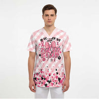 Personalized In October We Wear Pink Scrub Top Pink Pretty Bow Pastel Gingham - Wonder Print Shop