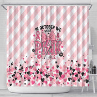 In October We Wear Pink Shower Curtain Pink Pretty Bow Pastel Gingham - Wonder Print Shop