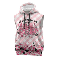 Personalized In October We Wear Pink Sleeveless Hoodie Pink Pretty Bow Pastel Gingham - Wonder Print Shop