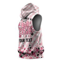 Personalized In October We Wear Pink Sleeveless Hoodie Pink Pretty Bow Pastel Gingham - Wonder Print Shop