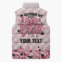 Personalized In October We Wear Pink Sleeveless Puffer Jacket Pink Pretty Bow Pastel Gingham - Wonder Print Shop