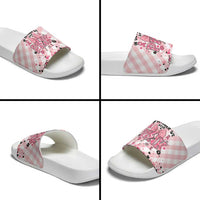 In October We Wear Pink Slide Sandals Pink Pretty Bow Pastel Gingham - Wonder Print Shop
