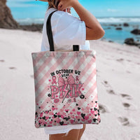 In October We Wear Pink Tote Bag Pink Pretty Bow Pastel Gingham - Wonder Print Shop