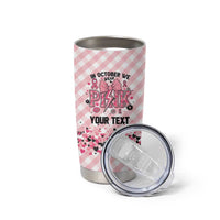 Personalized In October We Wear Pink Tumbler Cup Pink Pretty Bow Pastel Gingham - Wonder Print Shop