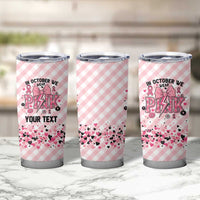 Personalized In October We Wear Pink Tumbler Cup Pink Pretty Bow Pastel Gingham - Wonder Print Shop