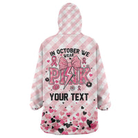Personalized In October We Wear Pink Wearable Blanket Hoodie Pink Pretty Bow Pastel Gingham - Wonder Print Shop