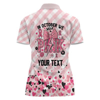 Personalized In October We Wear Pink Women Polo Shirt Pink Pretty Bow Pastel Gingham - Wonder Print Shop
