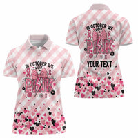 Personalized In October We Wear Pink Women Polo Shirt Pink Pretty Bow Pastel Gingham - Wonder Print Shop