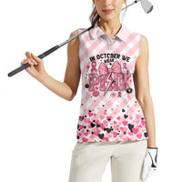 Personalized In October We Wear Pink Women Sleeveless Polo Shirt Pink Pretty Bow Pastel Gingham - Wonder Print Shop