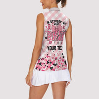 Personalized In October We Wear Pink Women Sleeveless Polo Shirt Pink Pretty Bow Pastel Gingham - Wonder Print Shop