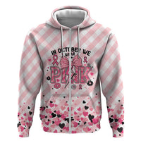 Personalized In October We Wear Pink Zip Hoodie Pink Pretty Bow Pastel Gingham - Wonder Print Shop