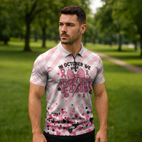 Personalized In October We Wear Pink Zipper Polo Shirt Pink Pretty Bow Pastel Gingham - Wonder Print Shop