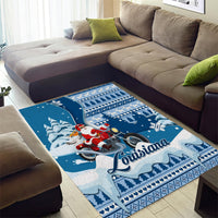 Custom Louisiana Christmas Area Rug Santa Claus Riding Motorcycle With Pelican - Wonder Print Shop