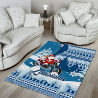 Custom Louisiana Christmas Area Rug Santa Claus Riding Motorcycle With Pelican - Wonder Print Shop