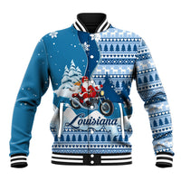 Custom Louisiana Christmas Baseball Jacket Santa Claus Riding Motorcycle With Pelican - Wonder Print Shop