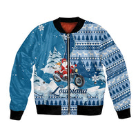 Custom Louisiana Christmas Bomber Jacket Santa Claus Riding Motorcycle With Pelican - Wonder Print Shop