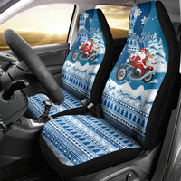 Custom Louisiana Christmas Car Seat Cover Santa Claus Riding Motorcycle With Pelican - Wonder Print Shop