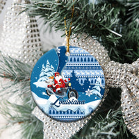 Louisiana Christmas Ceramic Ornament Santa Claus Riding Motorcycle With Pelican - Wonder Print Shop